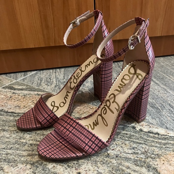 Sam Edelman Yaro Pink Plaid Sandal Heels Size 7 Like new! - Picture 11 of 11